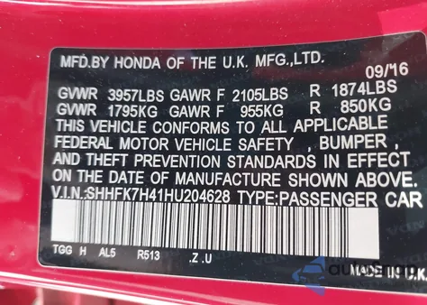 2017 Honda Civic Sport z USA, uszkodzony, nr VIN SHHFK7H41HU204628